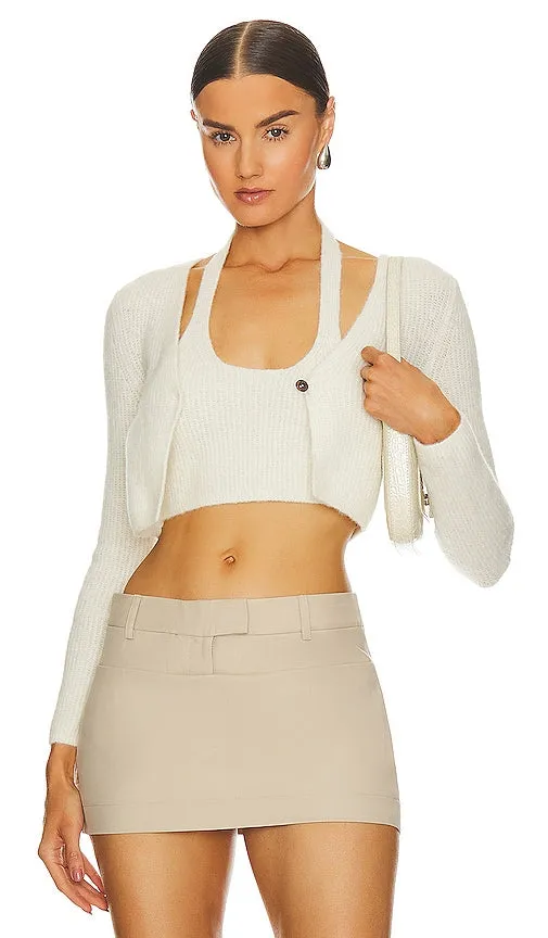 Alexander Wang Twinset Halter Long Sleeve Cardigan in Cream