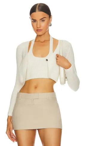 Alexander Wang Twinset Halter Long Sleeve Cardigan in Cream
