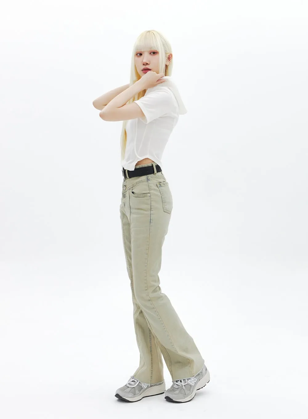 Beige Wash Bootcut Jeans BA320