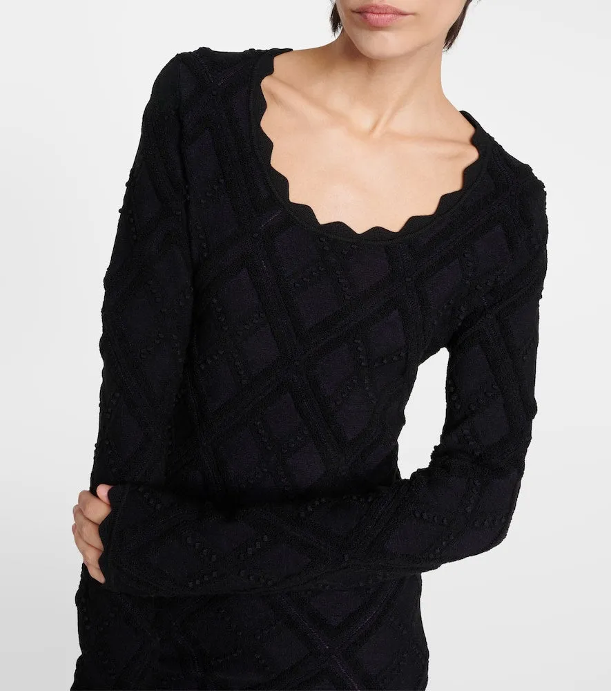 Burberry Scalloped wool-blend midi dress