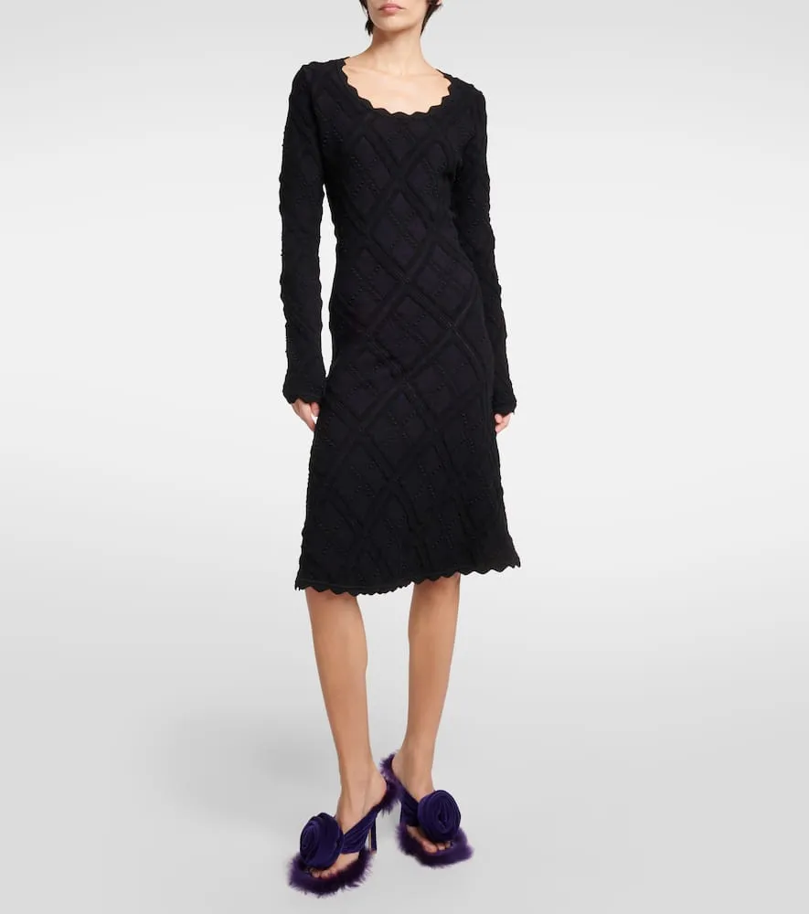 Burberry Scalloped wool-blend midi dress