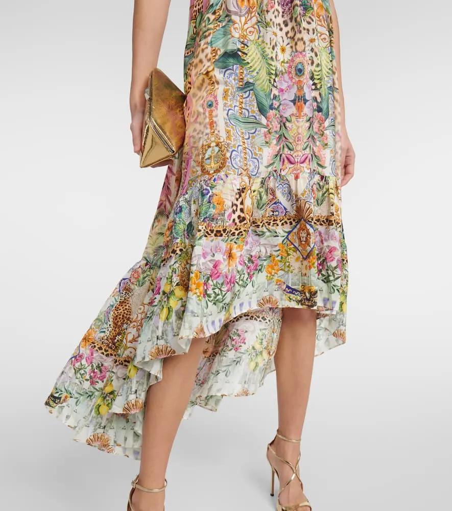 Camilla Asymmetric printed silk midi dress
