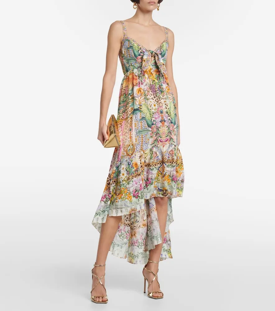 Camilla Asymmetric printed silk midi dress