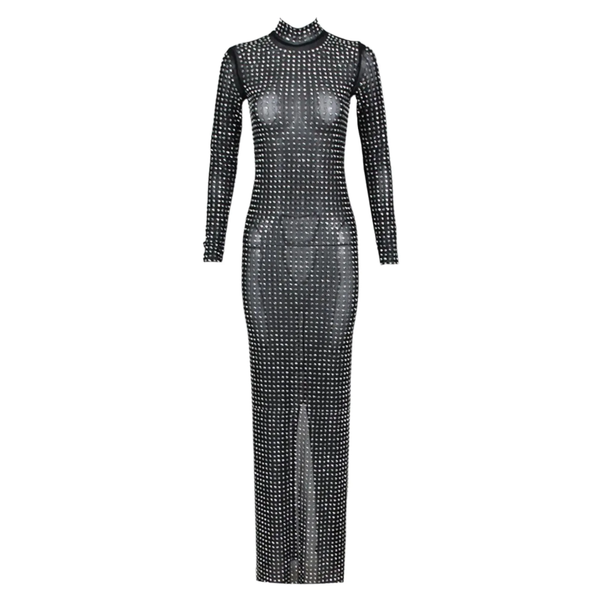 CELINE Black Embellished Maxi Dress