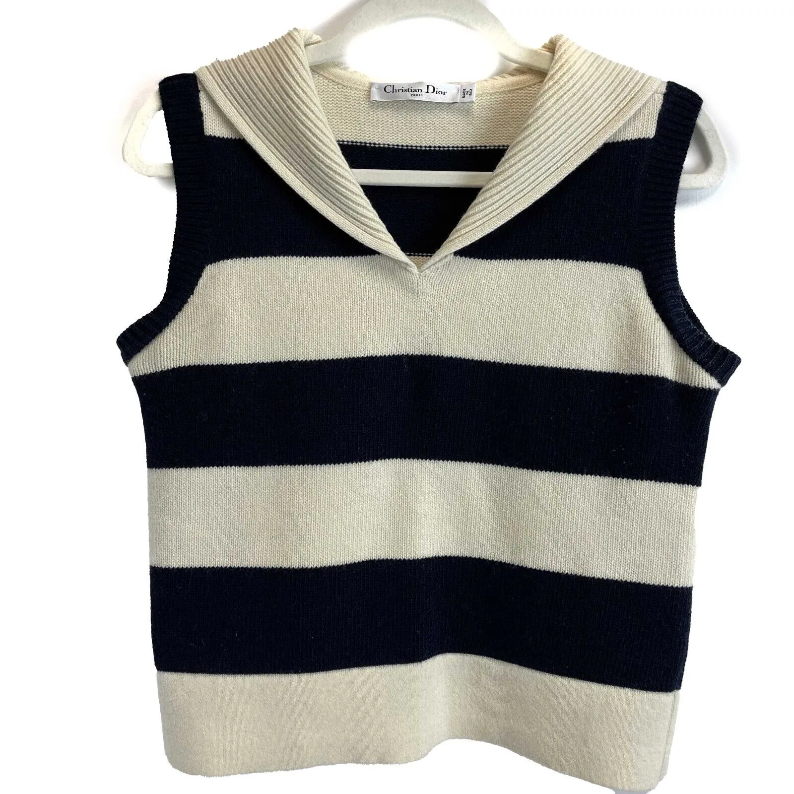 Christian Dior - Marinire motif RARE Sailor Sweater - Cream / Navy Top US 2