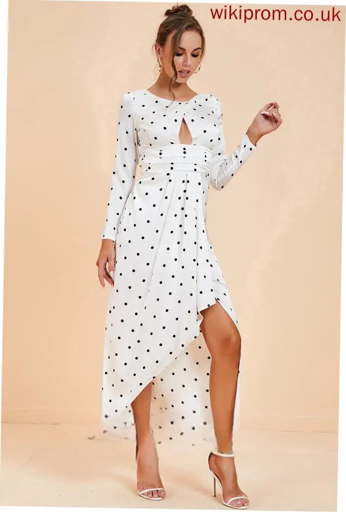 Club Dresses Split Sexy Polyester Neck Long Midi Round Front Sleeves A-line Dresses Carleigh