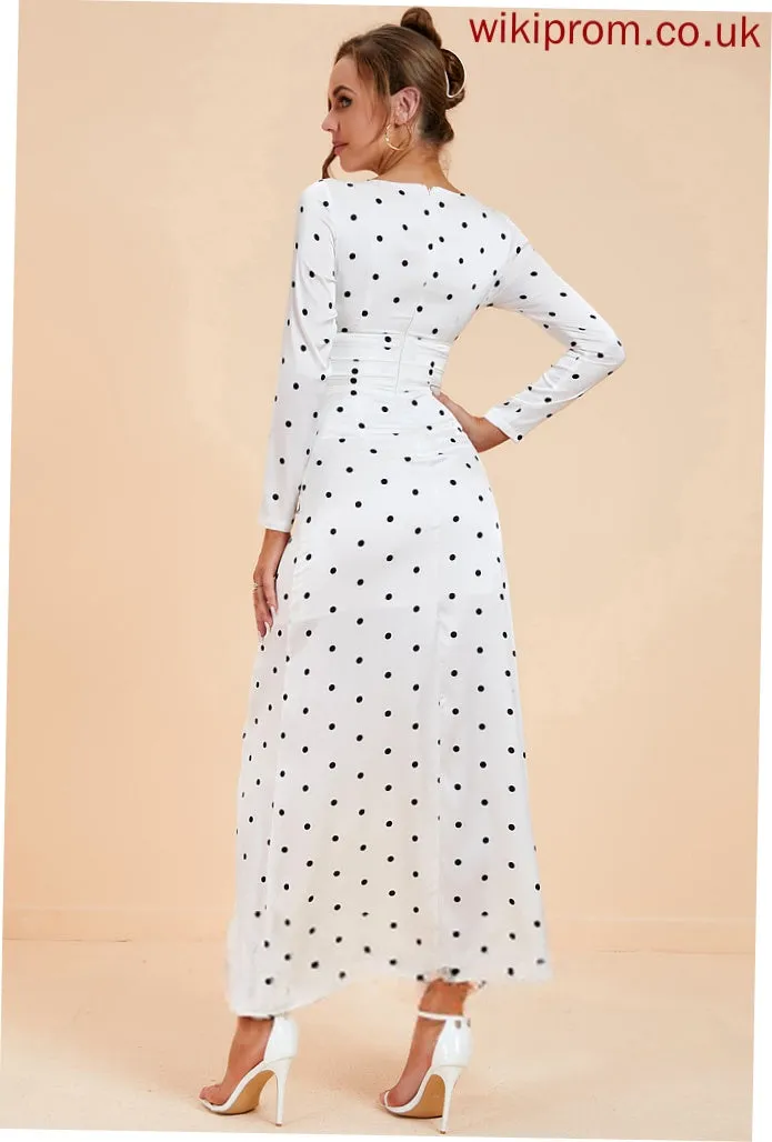 Club Dresses Split Sexy Polyester Neck Long Midi Round Front Sleeves A-line Dresses Carleigh