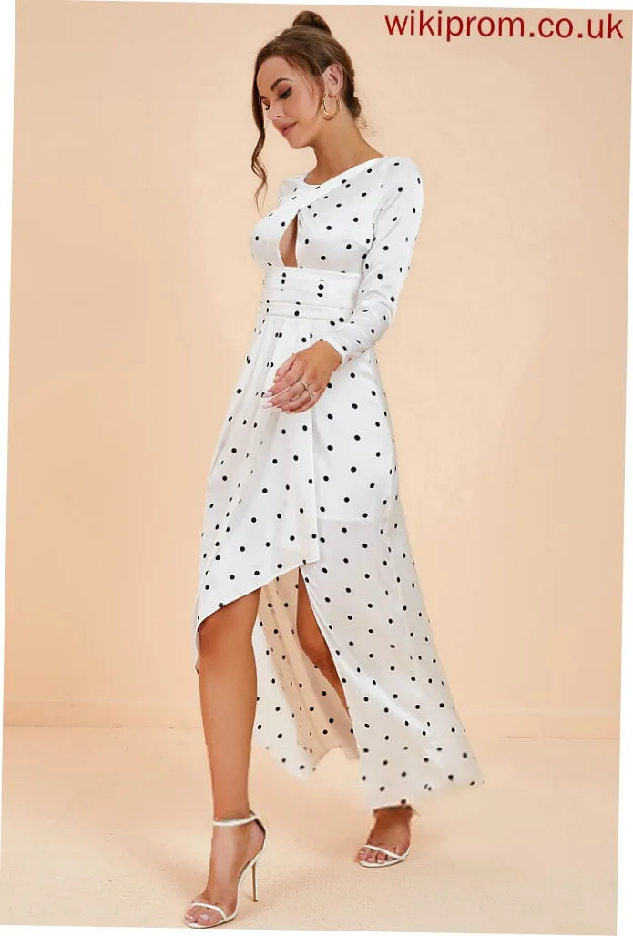 Club Dresses Split Sexy Polyester Neck Long Midi Round Front Sleeves A-line Dresses Carleigh