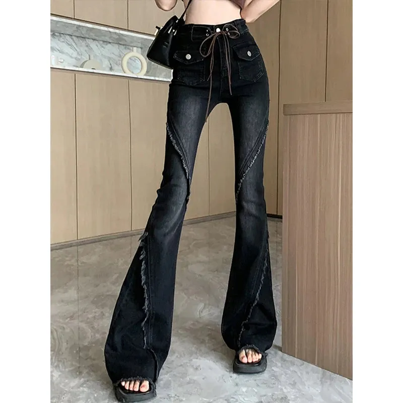 Damen Vintage-Schlaghosen mit Spitze und High Waist