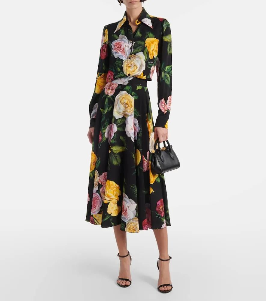 Dolce&Gabbana Floral silk-blend charmeuse midi skirt