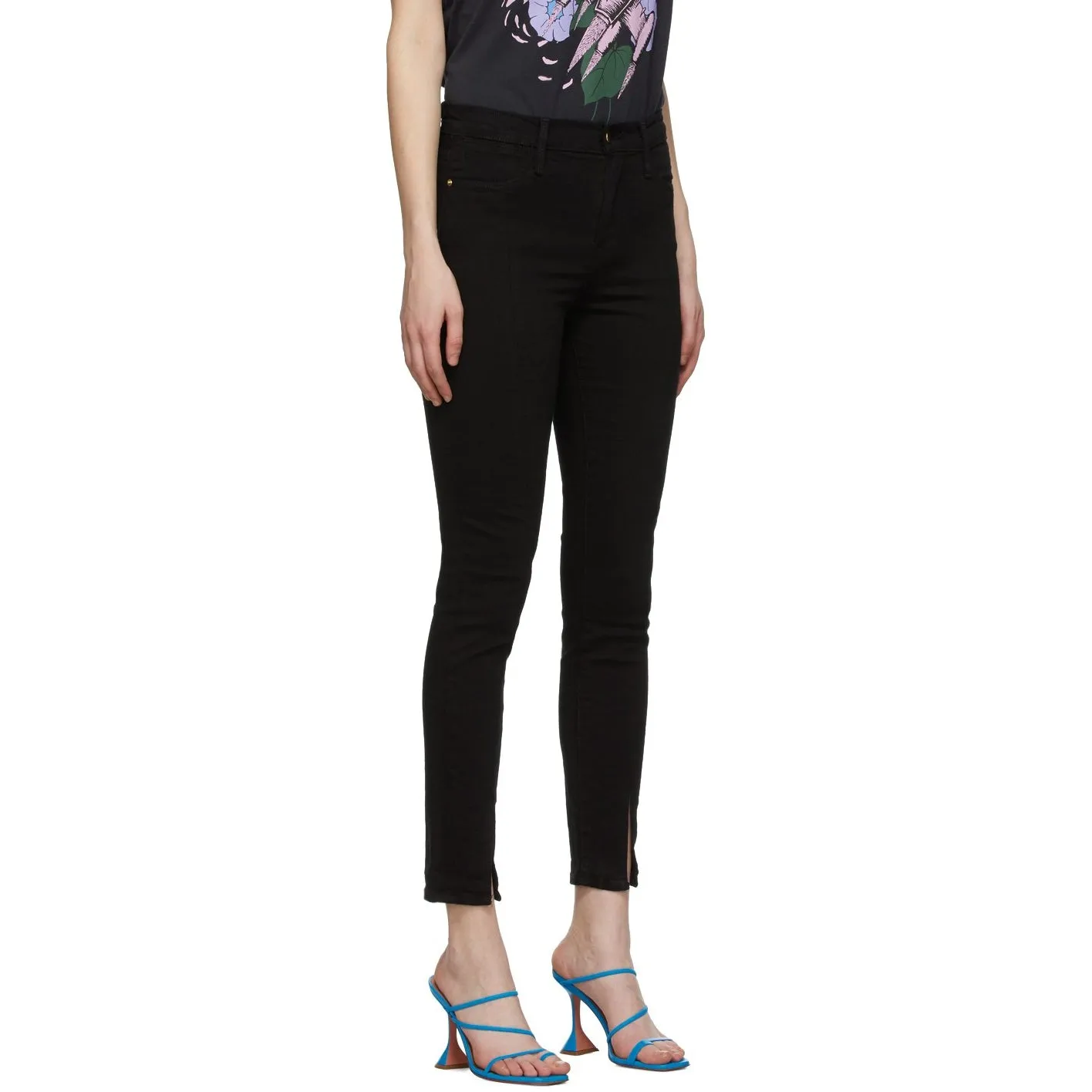Frame Black 'Le High Skinny' Front Split Jeans