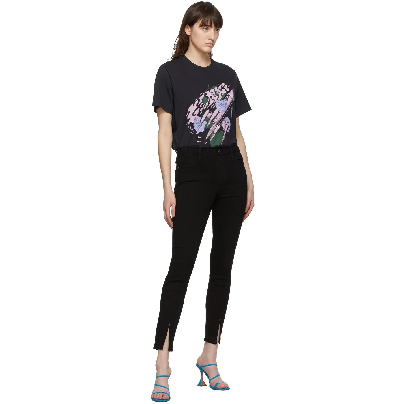 Frame Black 'Le High Skinny' Front Split Jeans