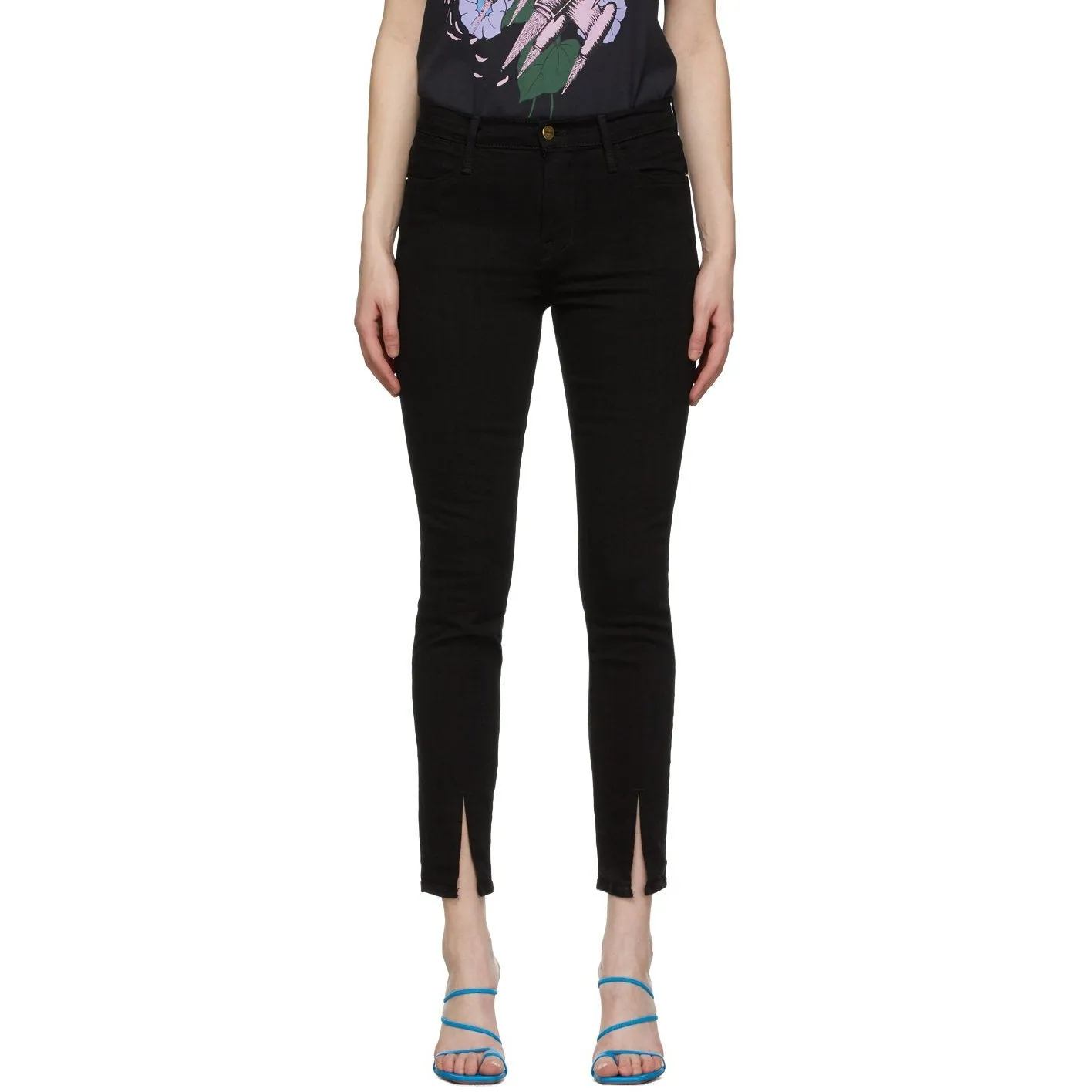 Frame Black 'Le High Skinny' Front Split Jeans
