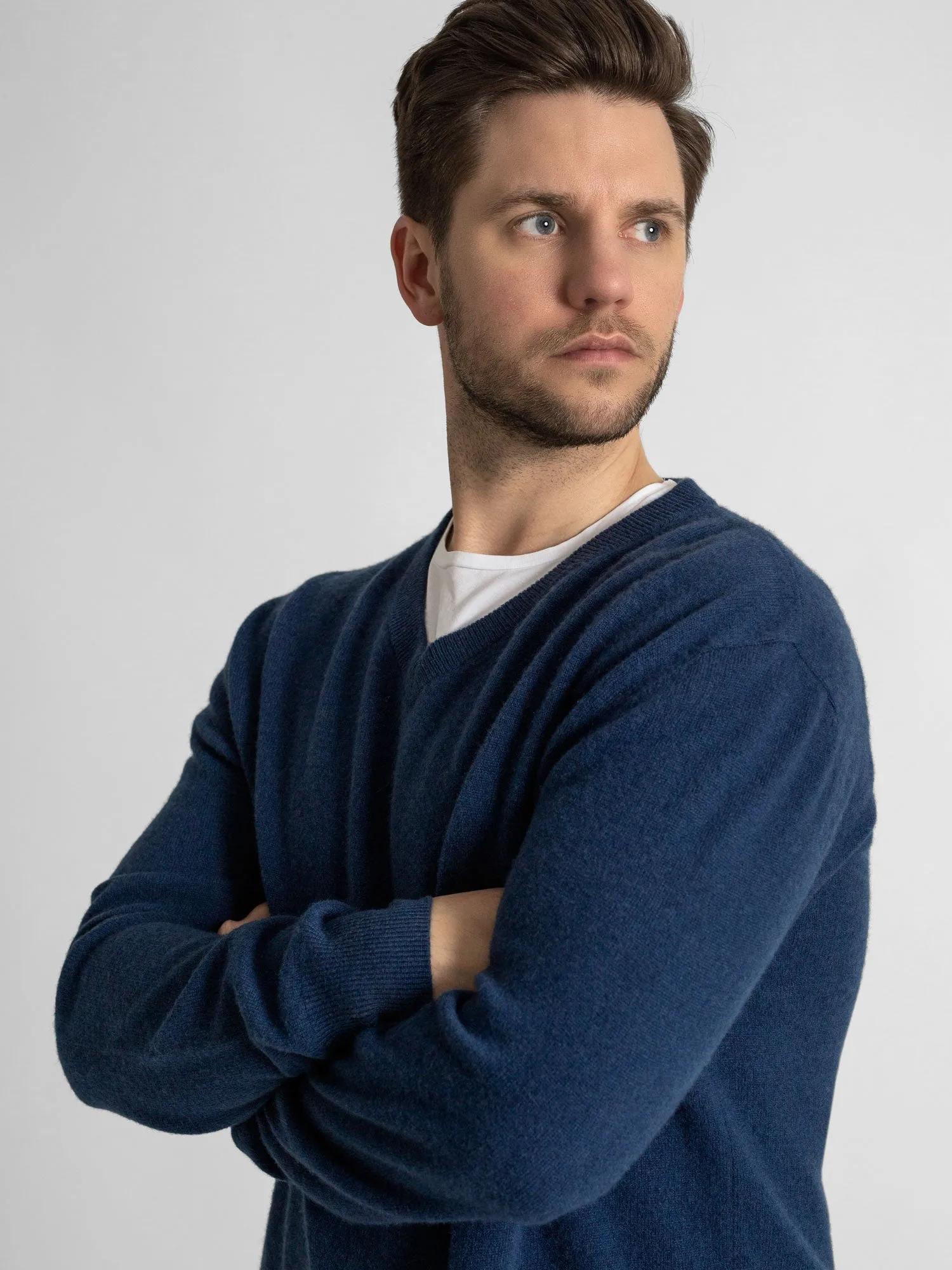 Herre kashmirgenser "V-neck" - mountain blue
