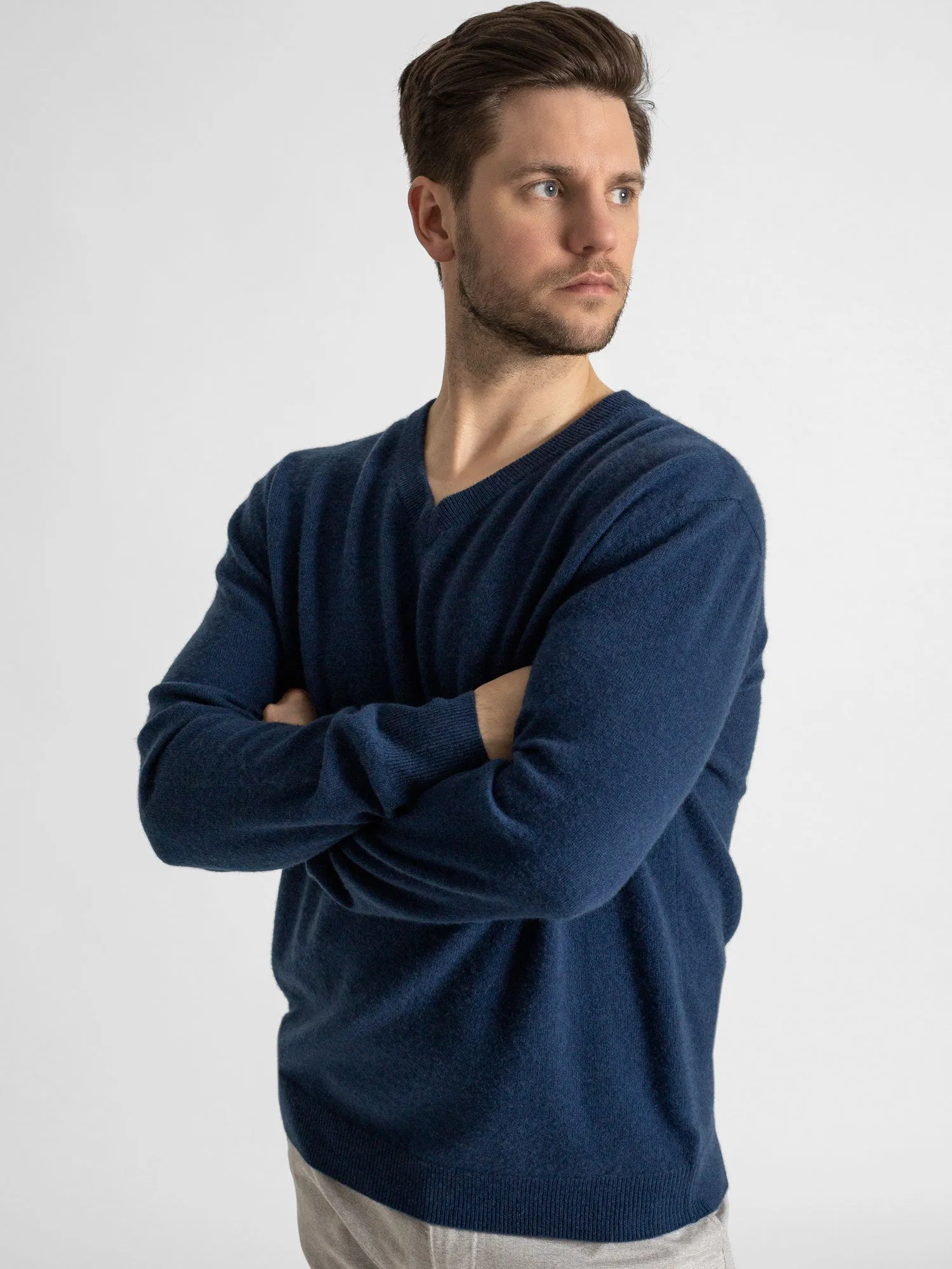 Herre kashmirgenser "V-neck" - mountain blue