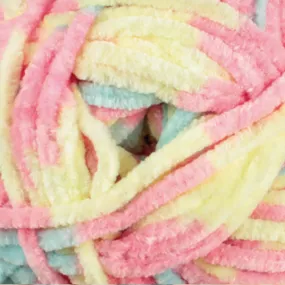 James C Brett Flutterby Chunky - B39 - Coral Lemon Blue Spot - 100g Chenille Plush