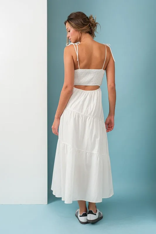 Kinsley Smocked Back Tiered Midi Dress White