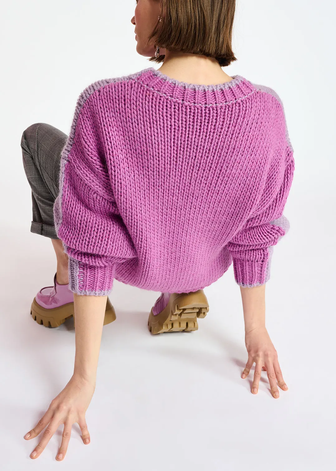Lilac and pink chunky knit sweater