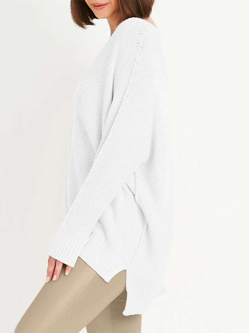Planet by Lauren G Pebble V-Neck Sweater in White