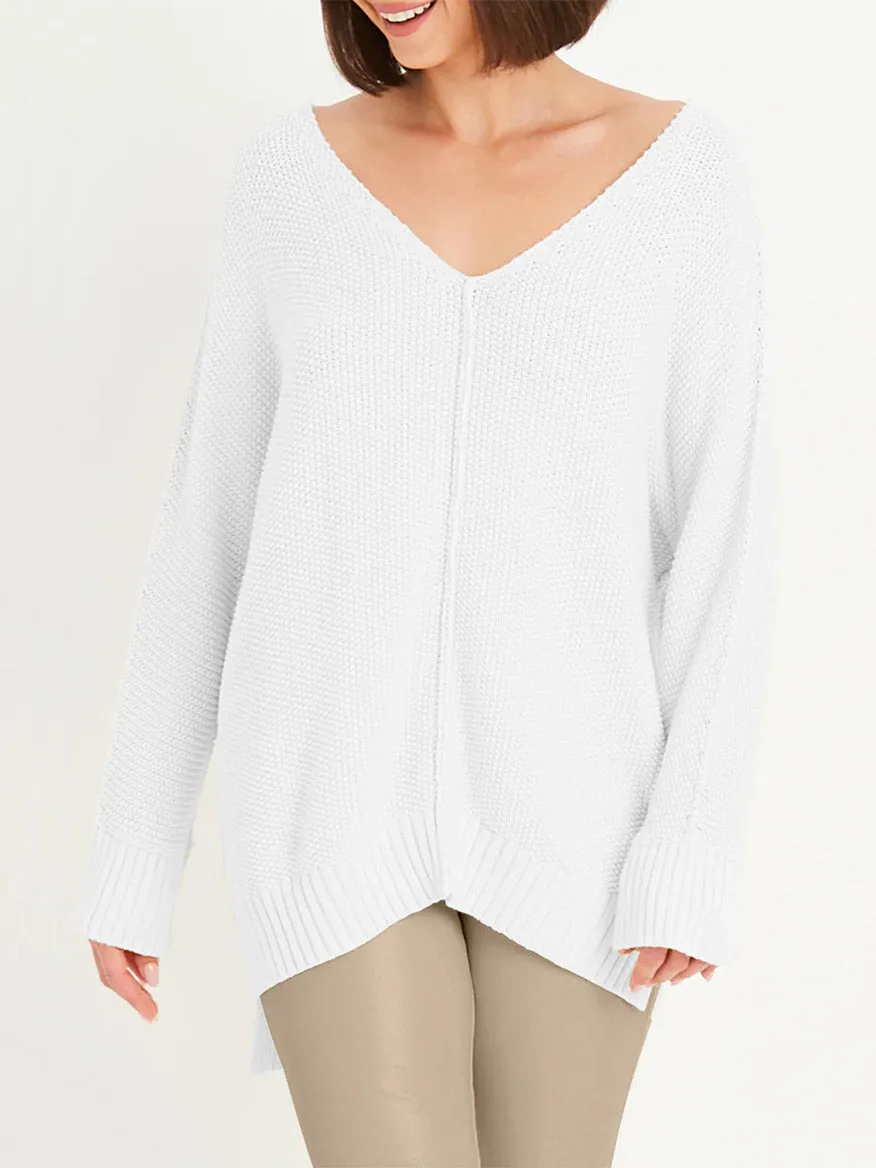 Planet by Lauren G Pebble V-Neck Sweater in White