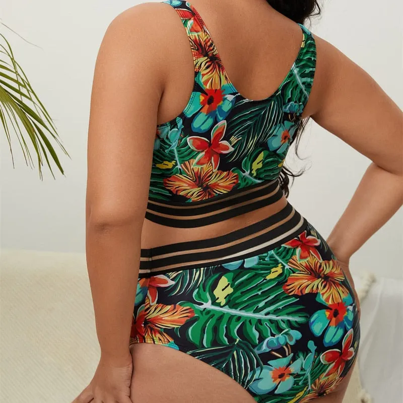 Plus Size  High Waist Two Pieces Bikini Set Swimsuit Women Beachwear Swimwear Bathing Suit