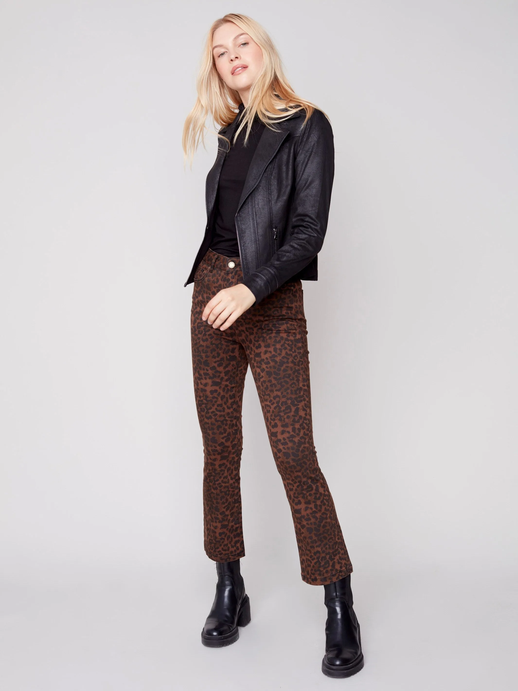 Printed Bootcut Stretch Twill Pants - Cheetah