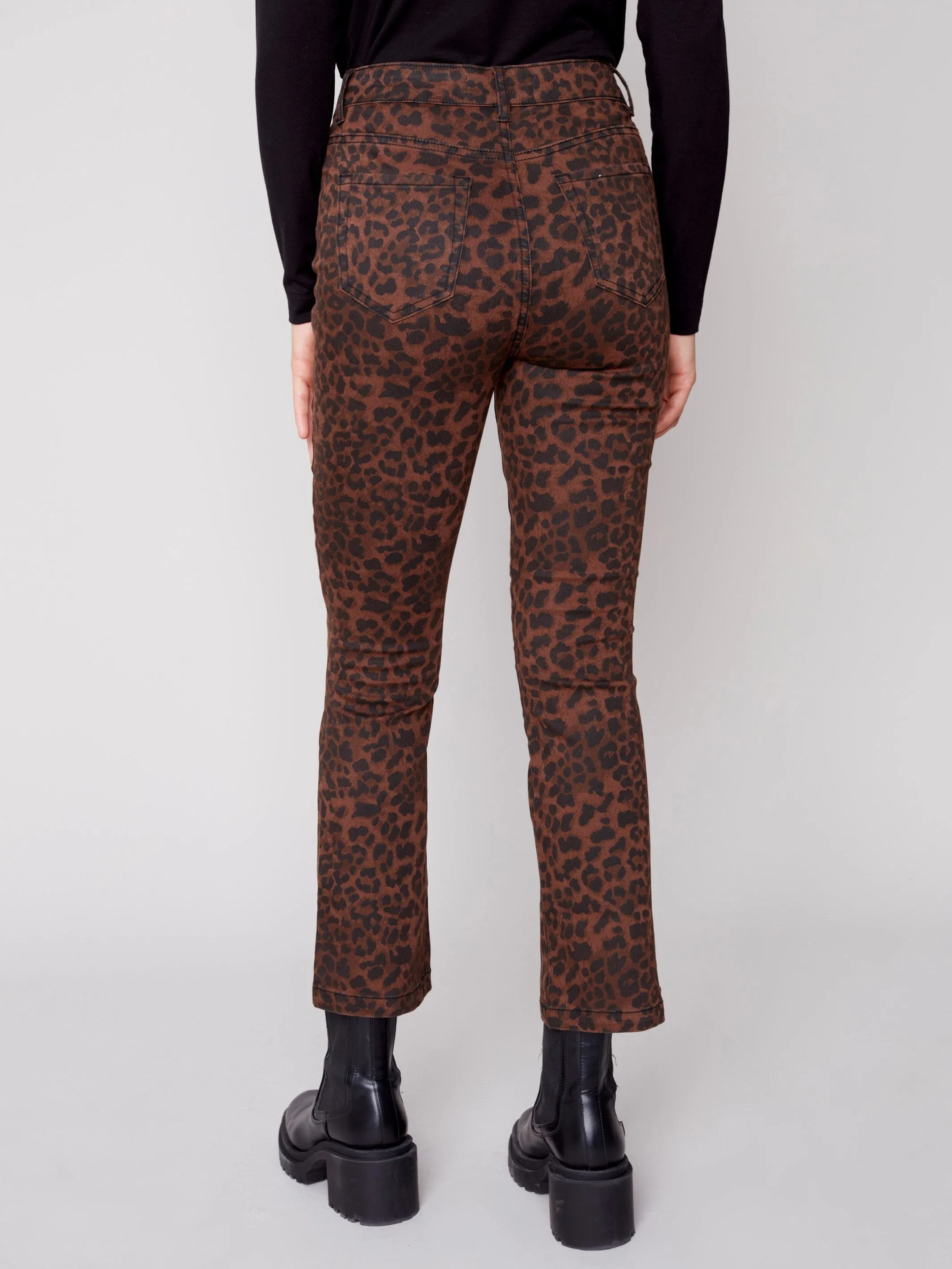Printed Bootcut Stretch Twill Pants - Cheetah