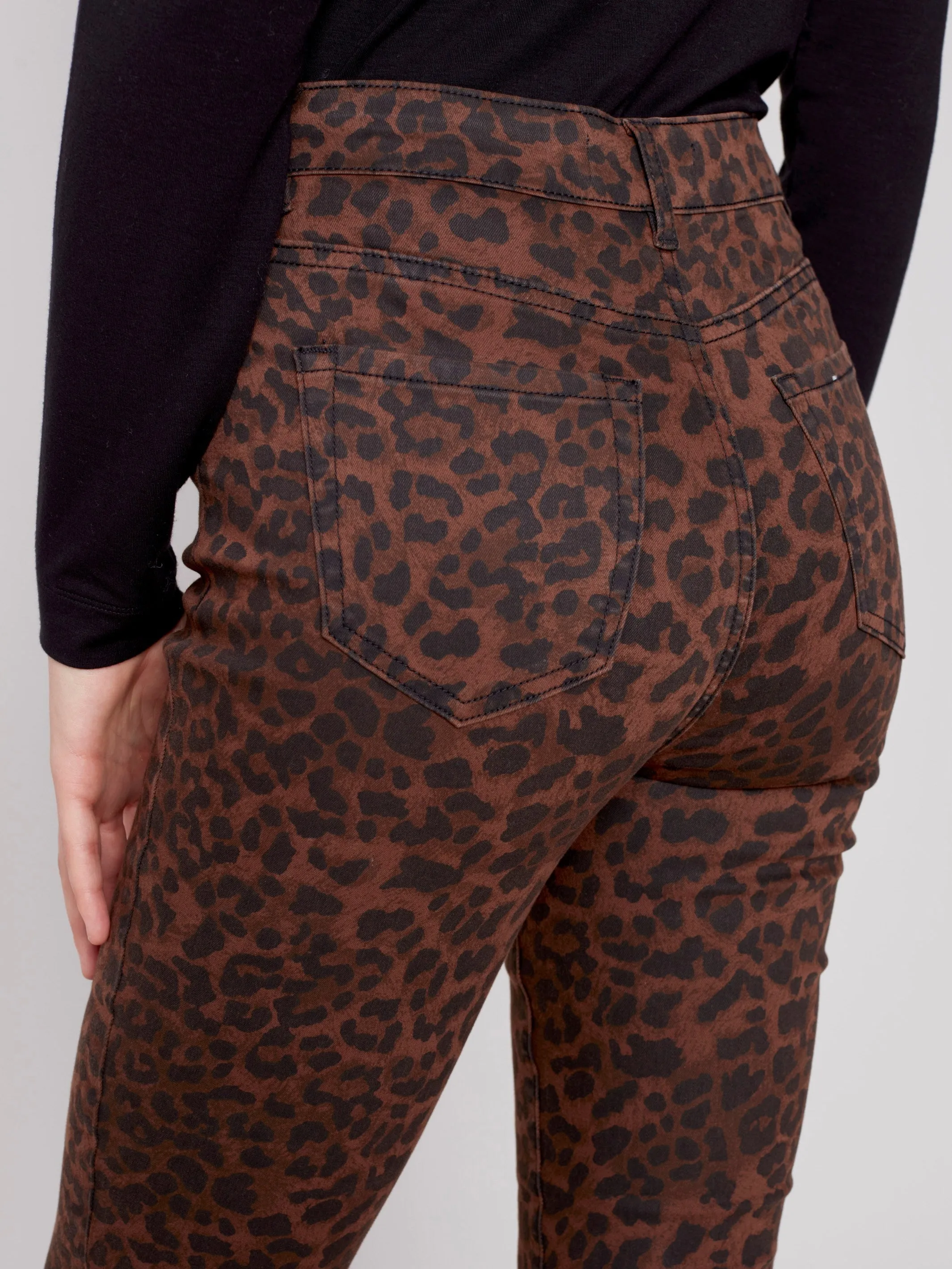 Printed Bootcut Stretch Twill Pants - Cheetah