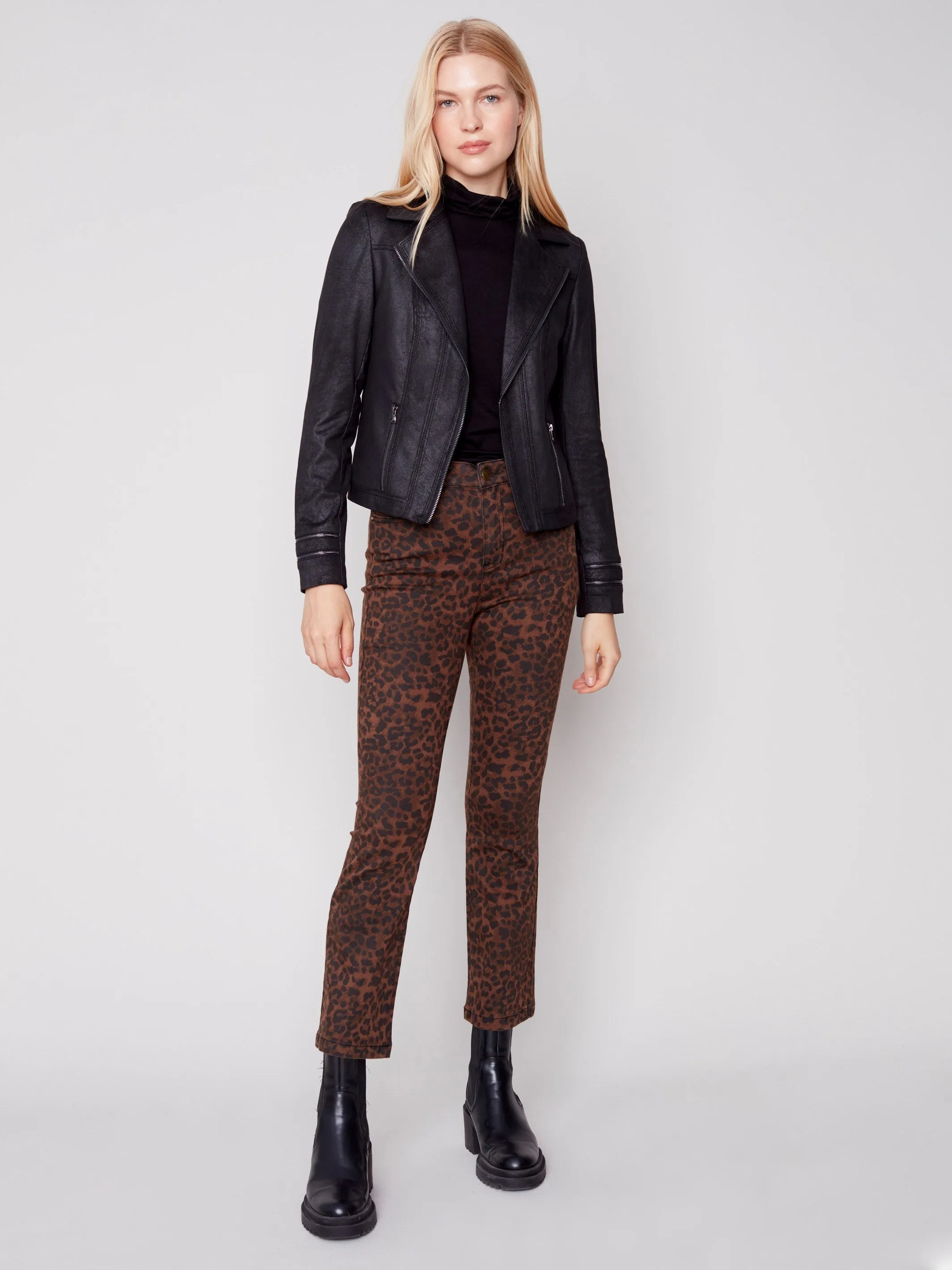 Printed Bootcut Stretch Twill Pants - Cheetah
