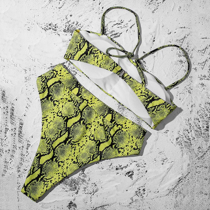 Sexy Solid Print Straps High Waist Push Up Padded Bikini For Female