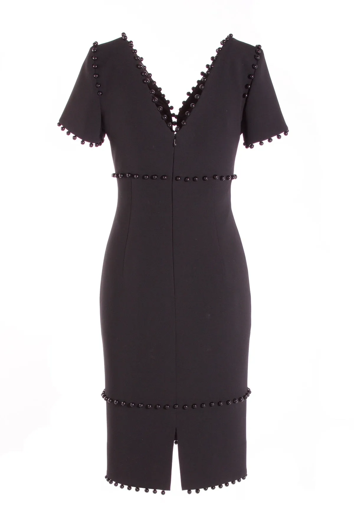 V-NECK CREPE DRESS WITH PEARL EMBELLISHMENT