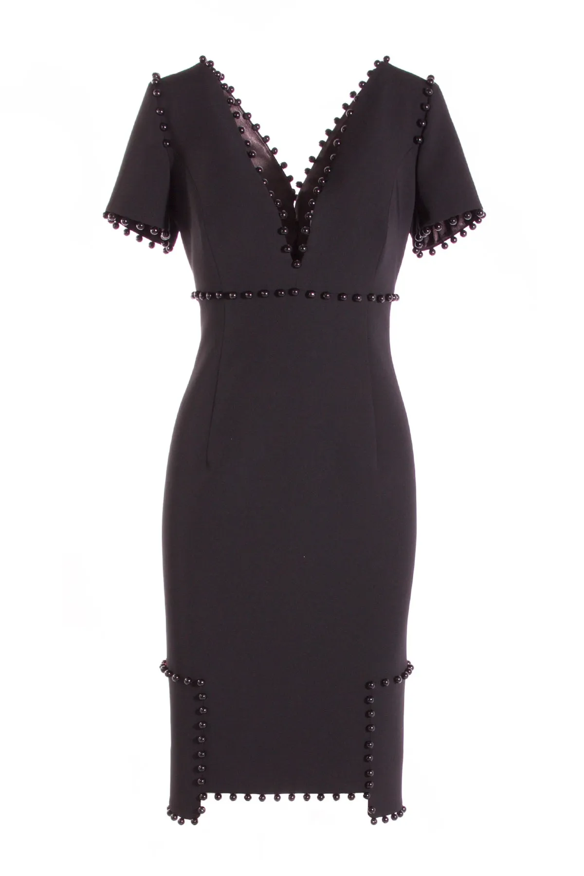 V-NECK CREPE DRESS WITH PEARL EMBELLISHMENT
