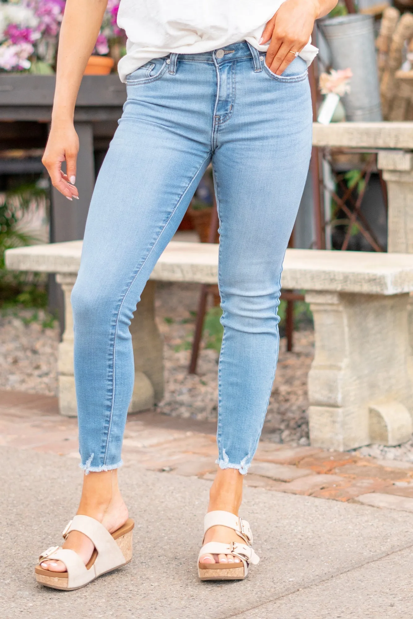 Watkins Mid Rise Fray Hem Ankle Skinny